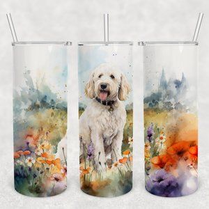 White Labradoodle Dog 20oz Tumbler with Lid‎ and Straw